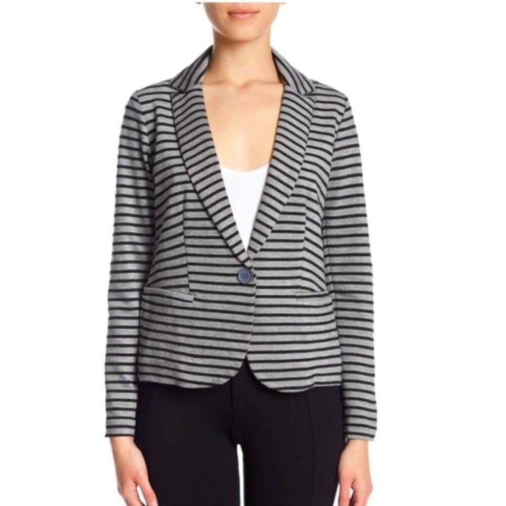 Olivia Moon Striped Blazer Jacket Gray and Black size M